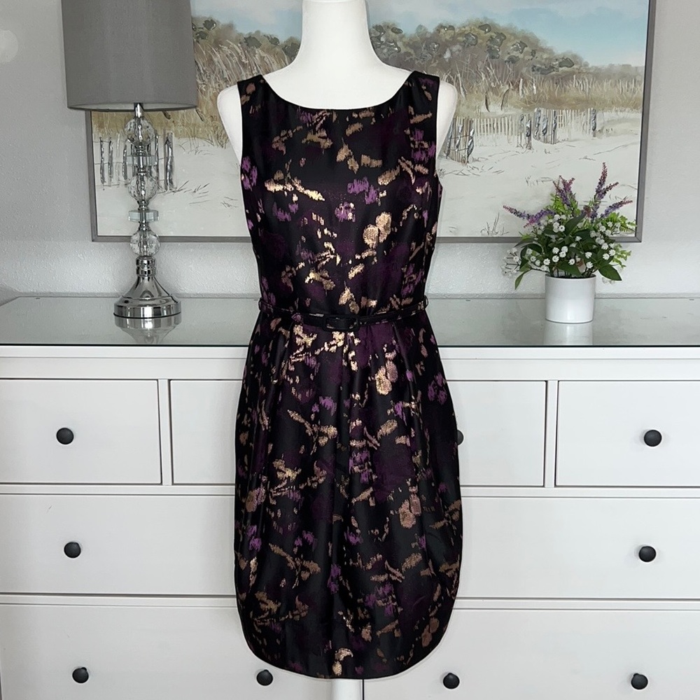 Eliza J Jacquard Fit & Flare Belted Black | Gold | Purple Dress W/Pockets 🖤⭐️💜